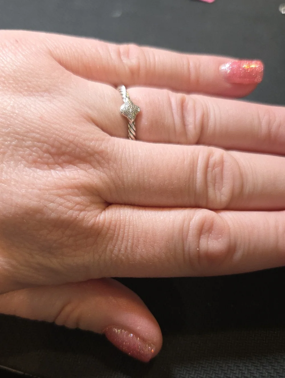 David Yurman Silver Twisted Cable Ring with Pavé Quatrefoil